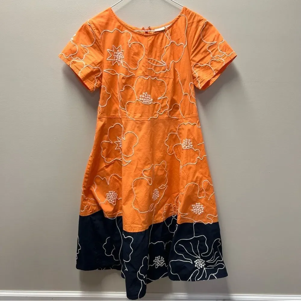 Eshakti Dress Orange Navy Blue Floral Print Custom Fit And Flare Midi Small? - Picture 5 of 8